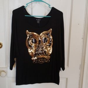 3/4 Sleeve Sequined Owl Shirt